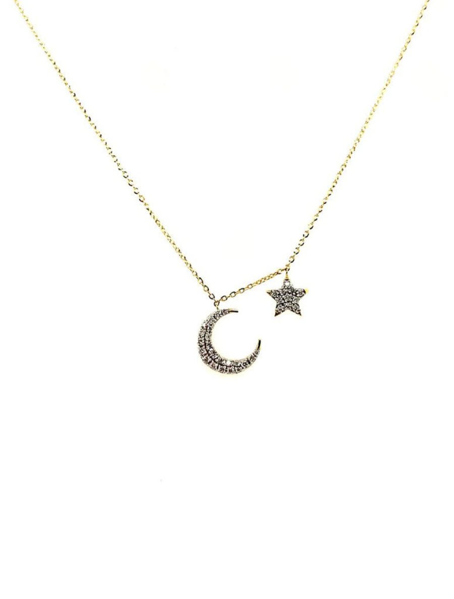 Accessories Constellate by Lisa Sinclair | Asteria One Only Moon & Star Necklace Yellow Gold