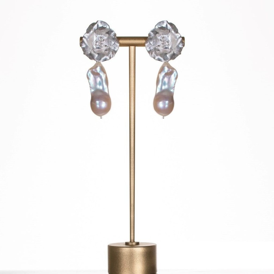 Accessories Jill Marsden | Large Joanna Bloom And Pearl Earrings Silver