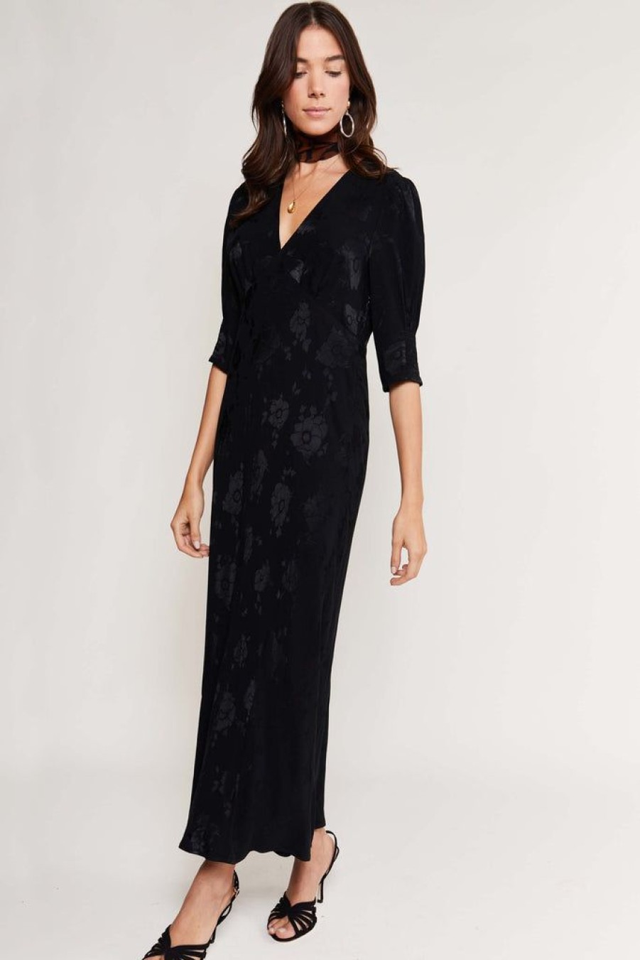 Clothing RIXO London | Zadie Dress Black Poppy Jacquard