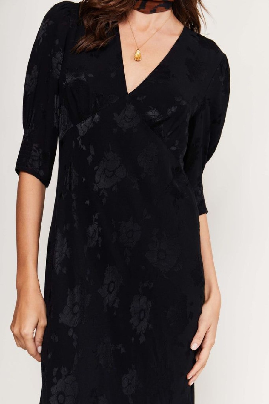 Clothing RIXO London | Zadie Dress Black Poppy Jacquard