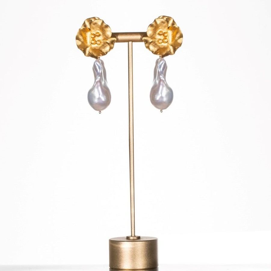 Accessories Jill Marsden | Large Joanna Bloom And Pearl Earrings Gold