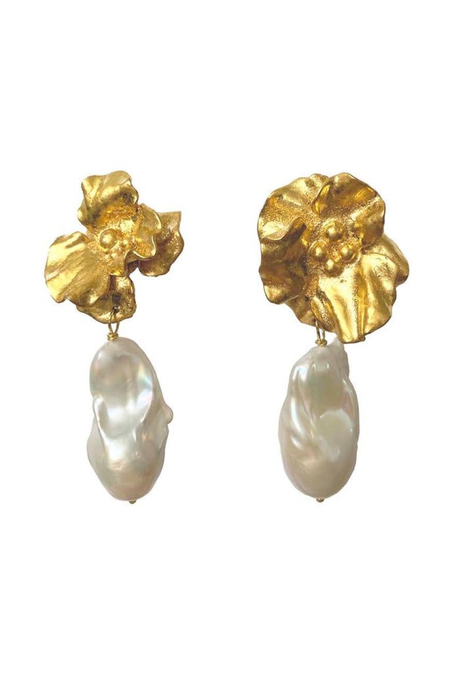 Accessories Jill Marsden | Large Joanna Bloom And Pearl Earrings Gold