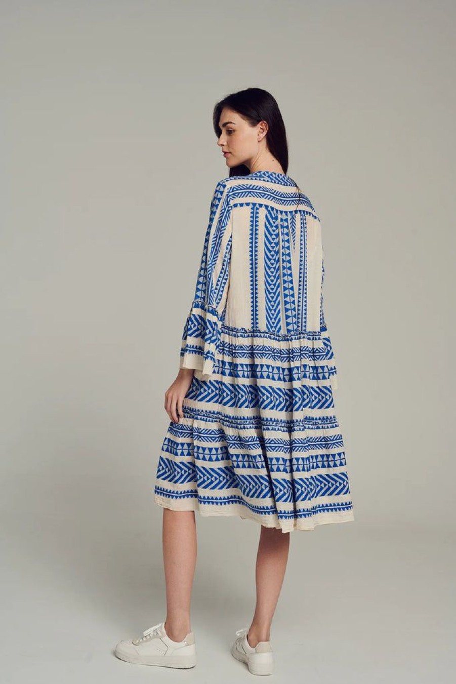 Clothing Devotion Greece | Ella Midi Dress Blue Off White