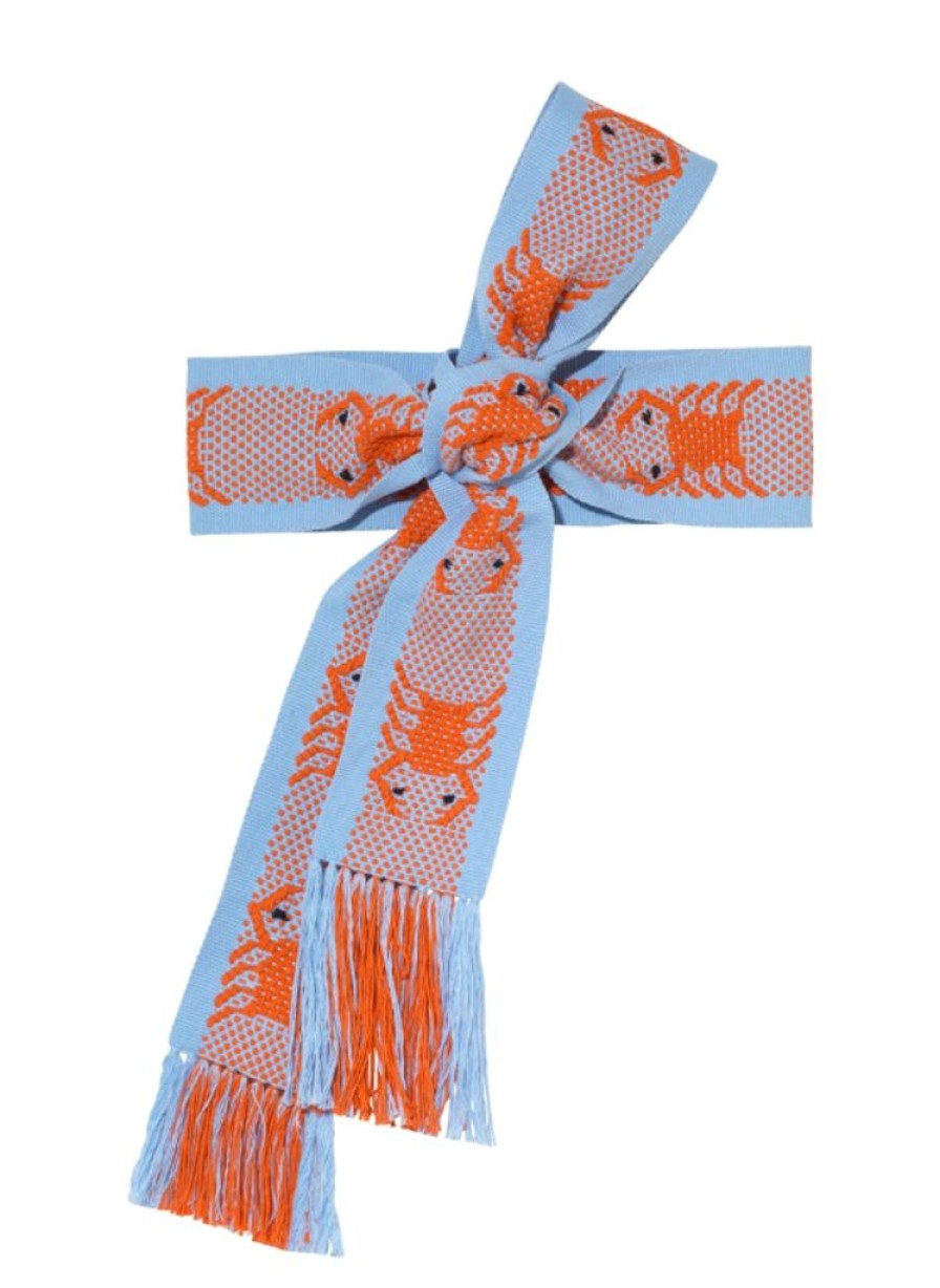 Accessories Pippa Holt Kaftans | Hand Woven Wide Baby Blue And Orange Crab Belt