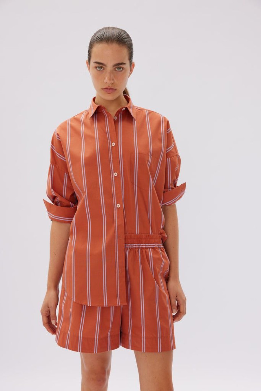 Clothing LMND | Chiara Short Rust Violet Stripe