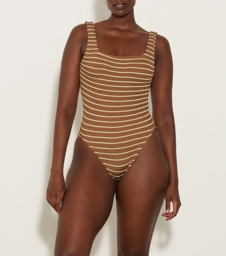 Clothing Hunza G | Square Neck Swim Metallic Cocoa Stripe