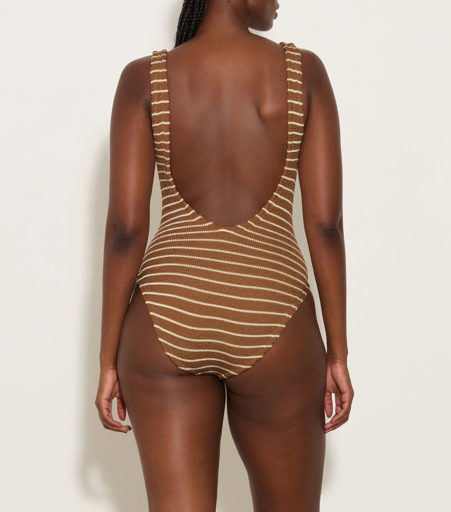 Clothing Hunza G | Square Neck Swim Metallic Cocoa Stripe