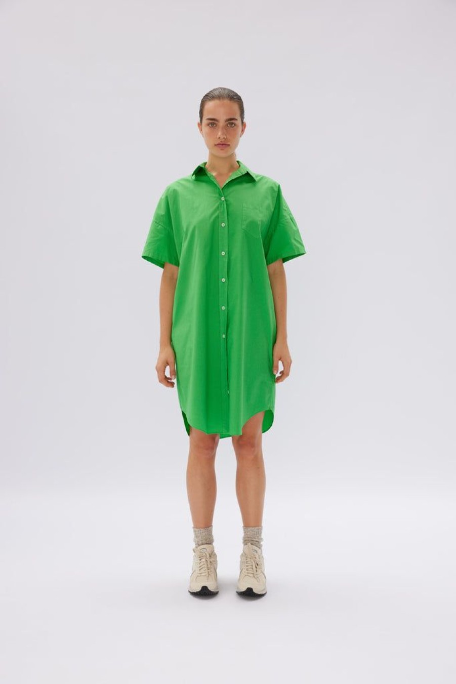 Clothing LMND | Chiara Short Sleeve Shirt Dress Verde