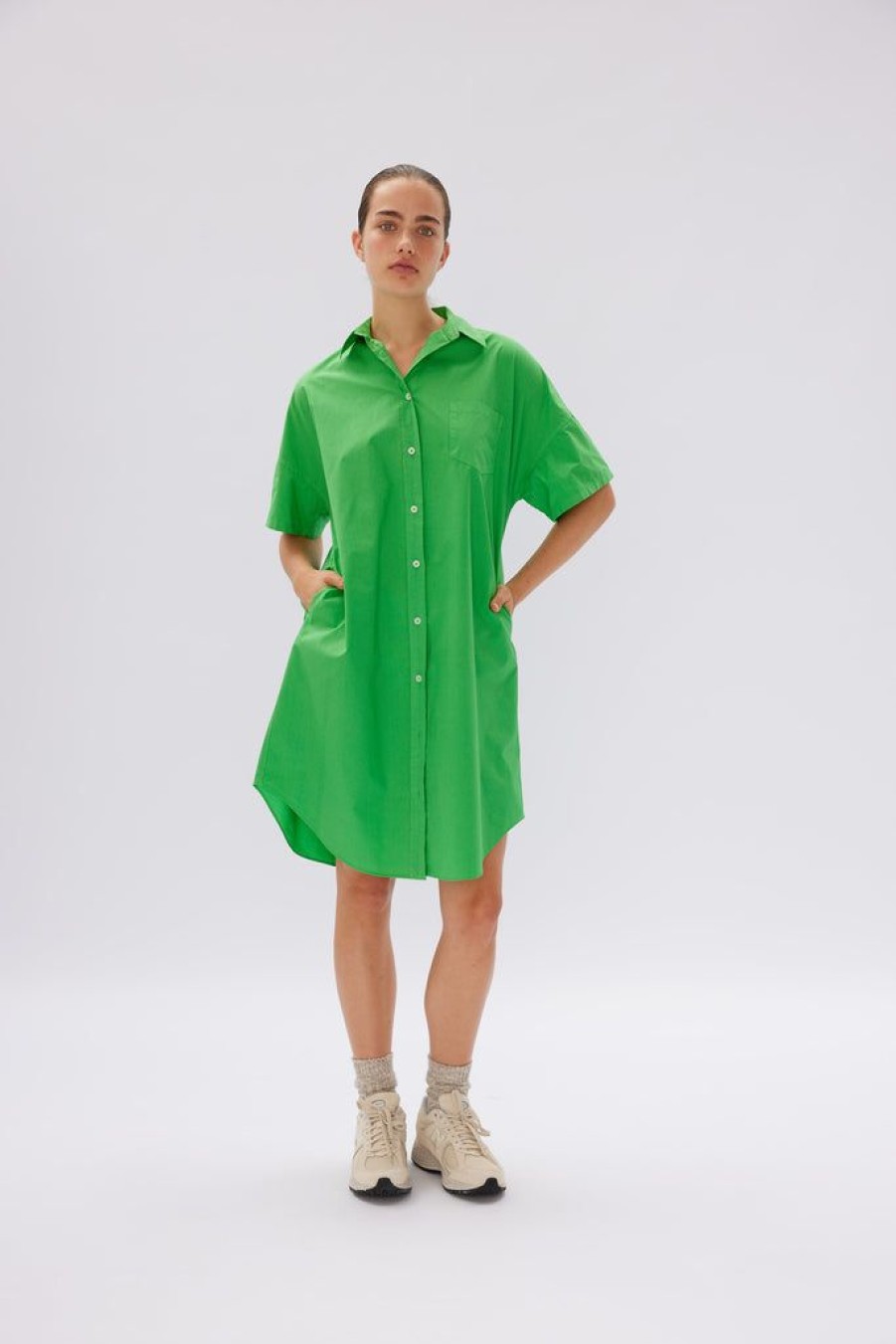 Clothing LMND | Chiara Short Sleeve Shirt Dress Verde