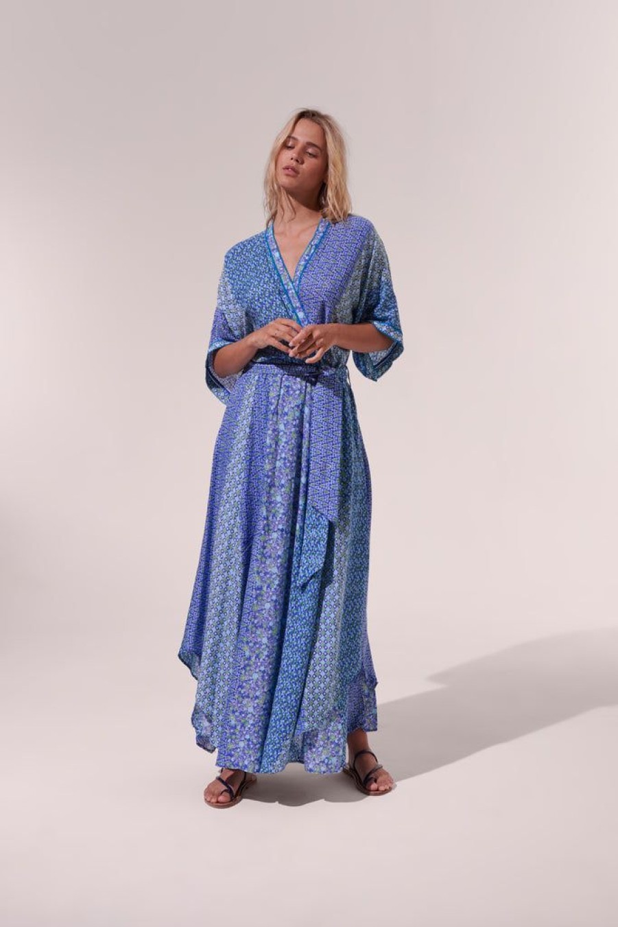 Clothing Poupette St Barth | Long Dress Adha Blue Stripe