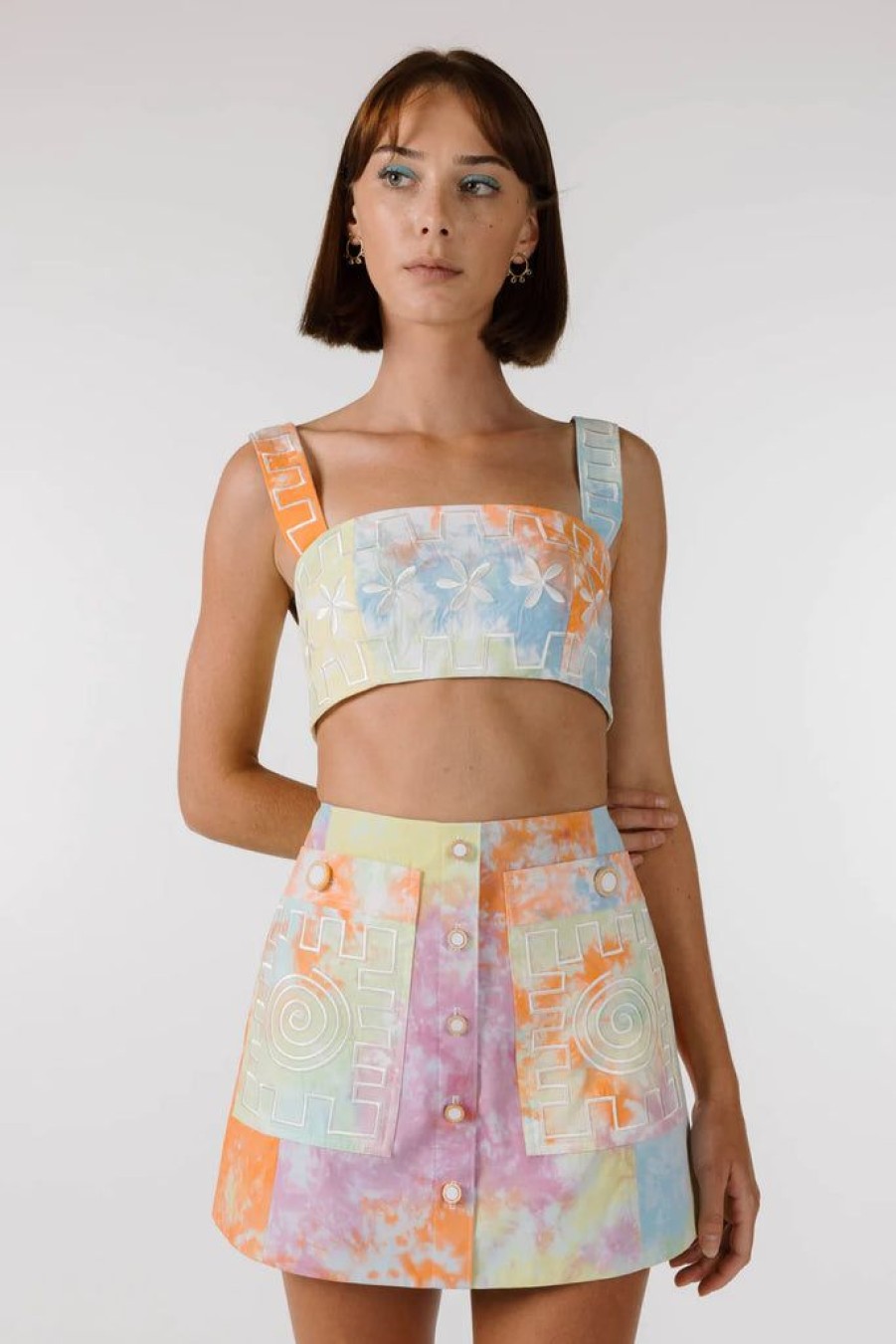 Clothing Isobel Badin | Swirly Square Embroidered Pocket Mini Skirt Tie Dye