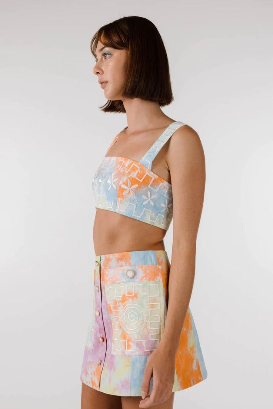 Clothing Isobel Badin | Swirly Square Embroidered Pocket Mini Skirt Tie Dye