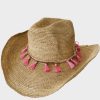 Accessories Iridescent Sea | Raffia Hat With Pink Tassel