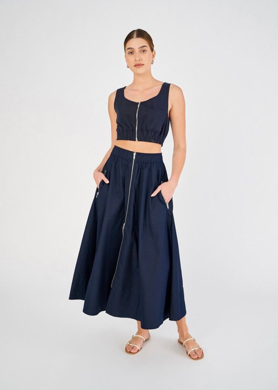 Clothing Oroton | Zip Utility Midi Skirt