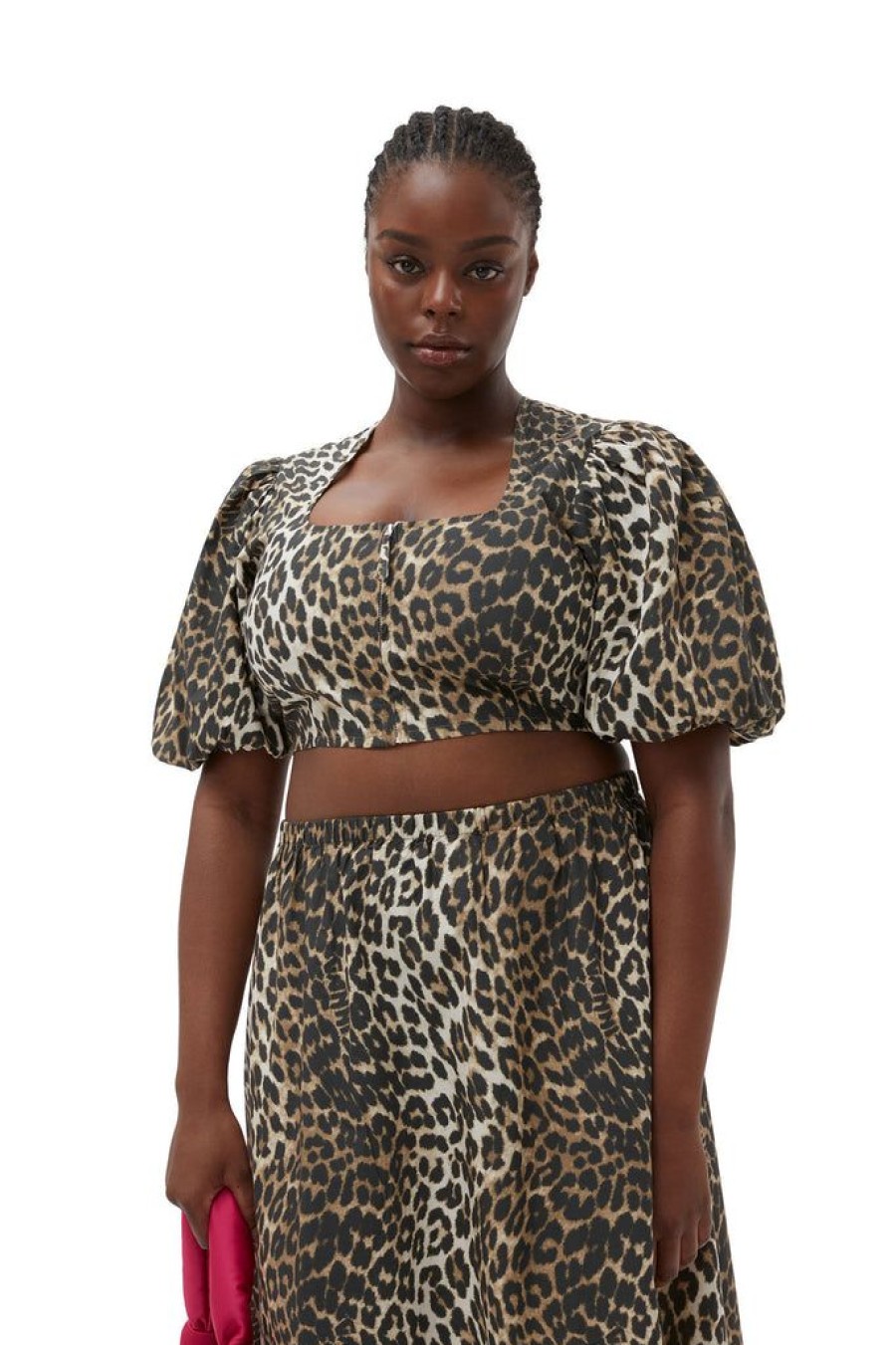 Clothing Ganni | Printed Cotton Zipper Crop