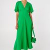 Clothing Oroton | Cape Sleeve Dress Jewel Green