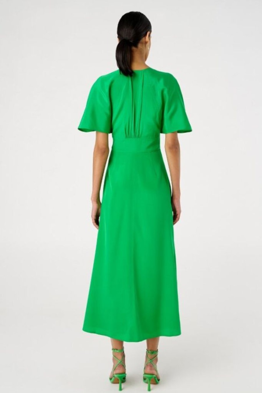 Clothing Oroton | Cape Sleeve Dress Jewel Green