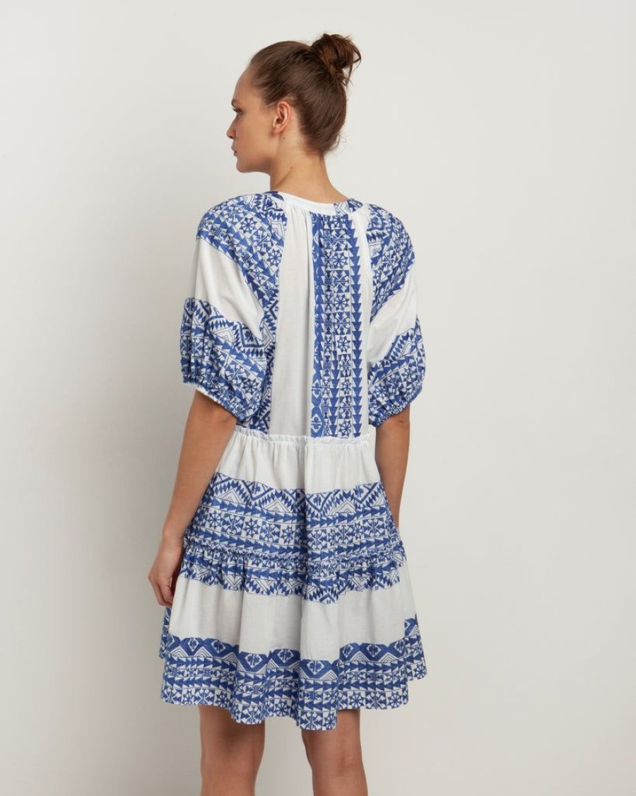 Clothing Kori | Embroidered Cotton Mini Dress White Blue