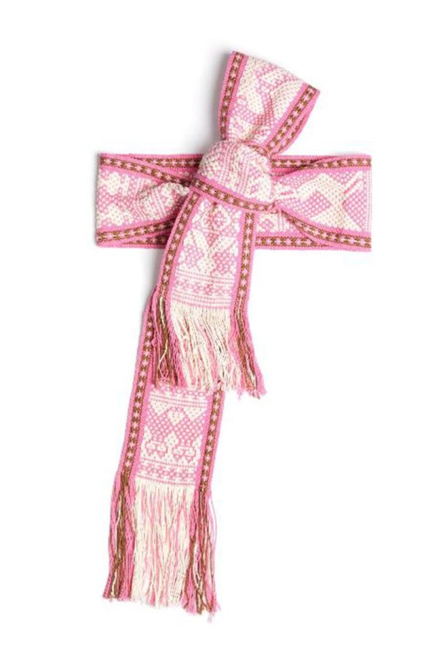 Accessories Pippa Holt Kaftans | Hand Woven Wide And White Belt Pink