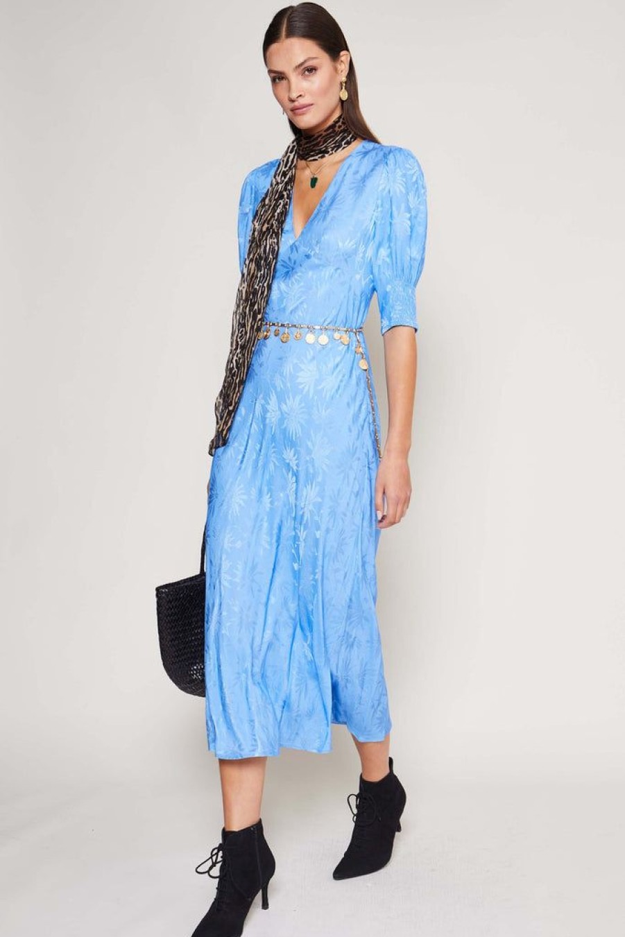 Clothing RIXO London | Zadie Dress Daisy Jacquard Blue