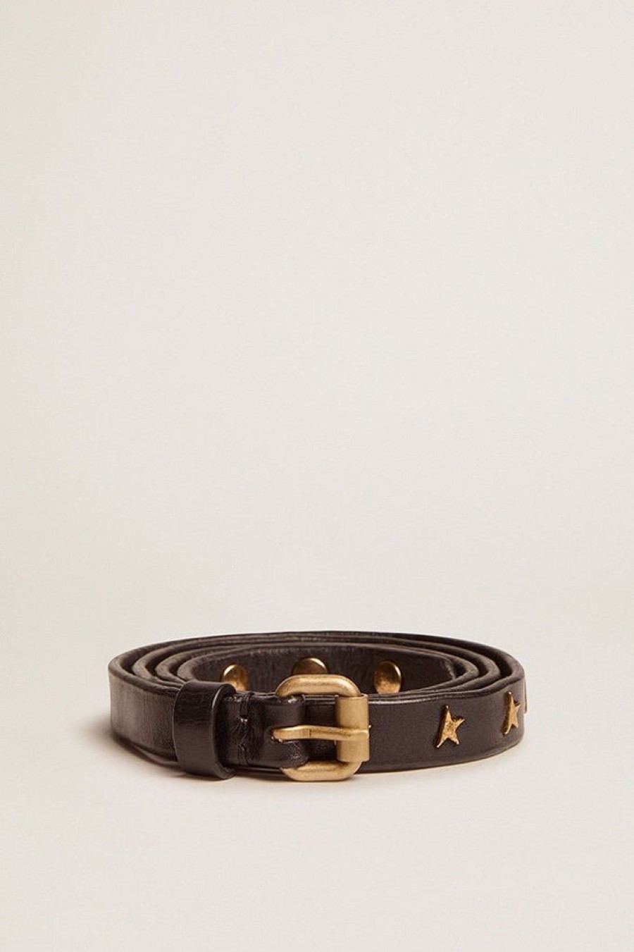 Accessories Golden Goose | Thin Black Belt With Star Studs