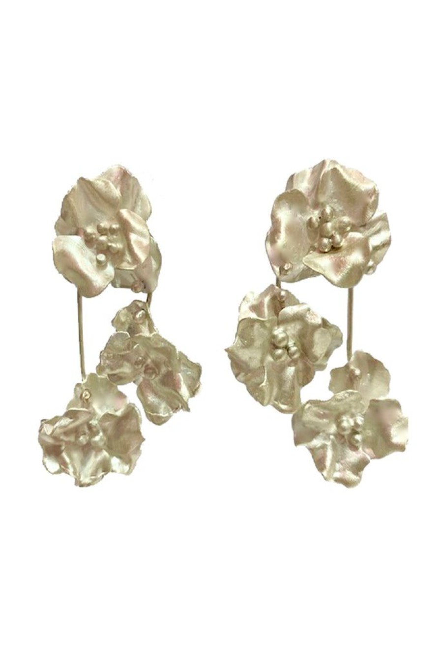 Accessories Jill Marsden | Claudette Triple Bloom Earrings Silver