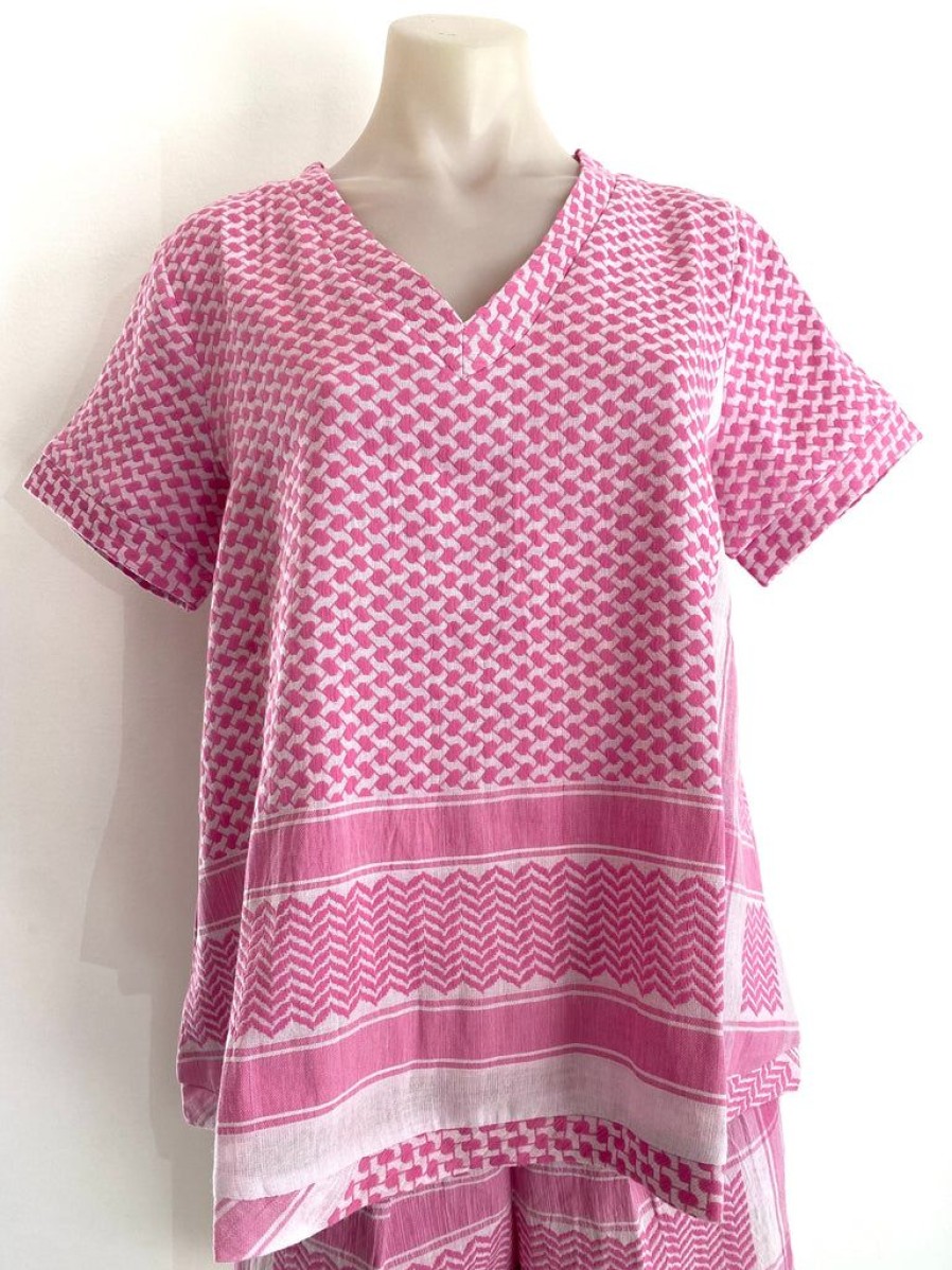 Clothing Cecilie Copenhagen | Shirt V Short Sleeve Super Pink