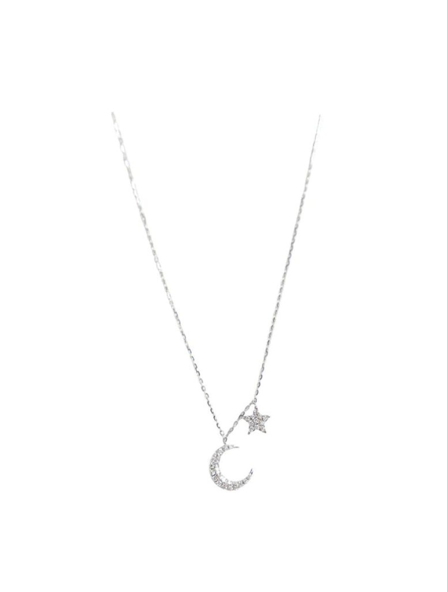 Accessories Constellate by Lisa Sinclair | Asteria One Only Moon & Star Necklace White Gold