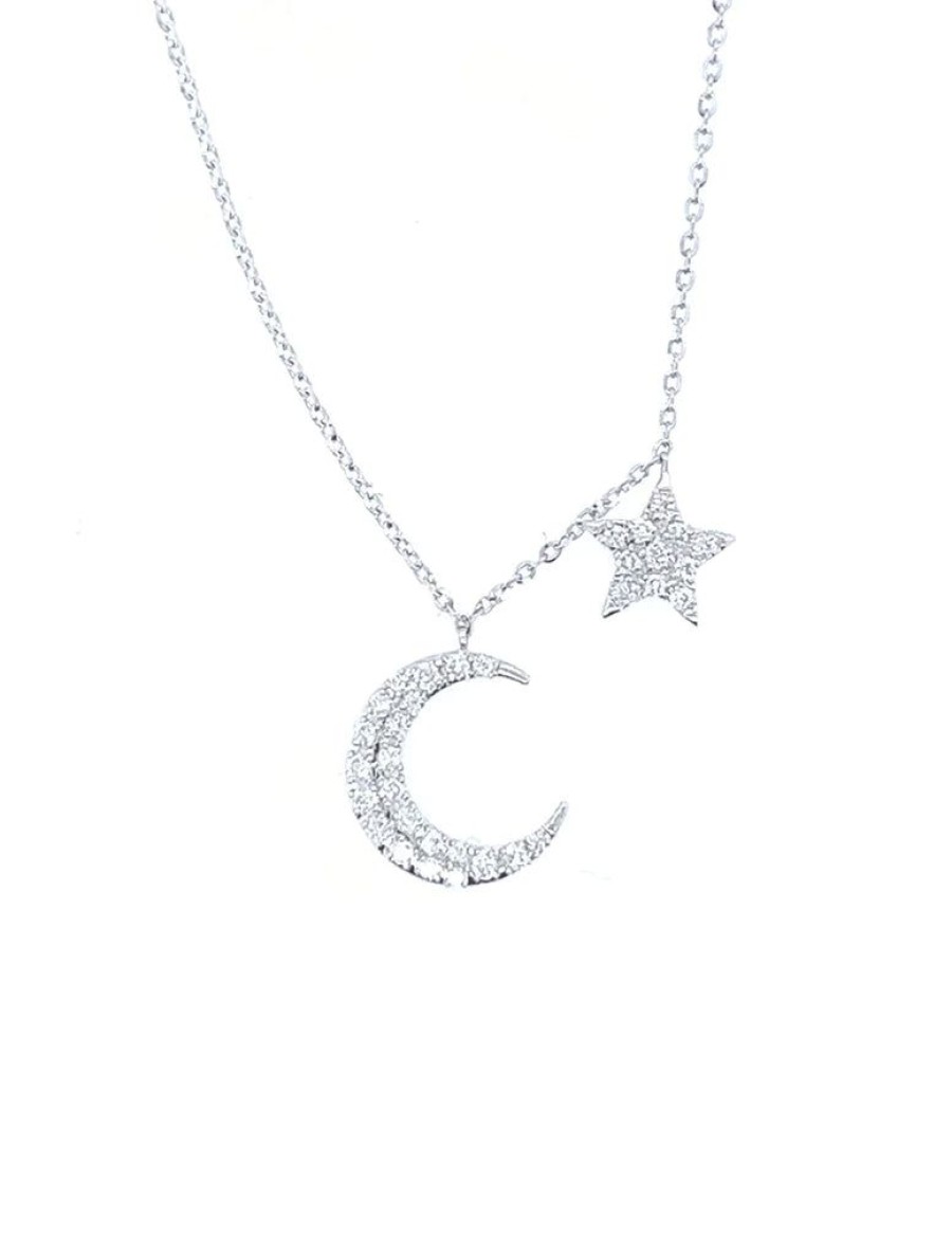 Accessories Constellate by Lisa Sinclair | Asteria One Only Moon & Star Necklace White Gold