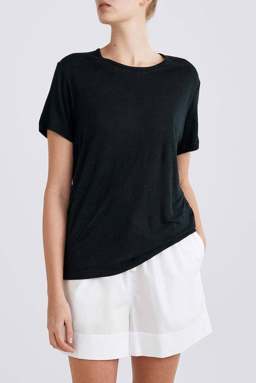 Clothing Jac + Jack | Cuba Linen O Neck Tee Black