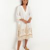 Clothing Kori | Feather Embroidered Midi Dress White Gold