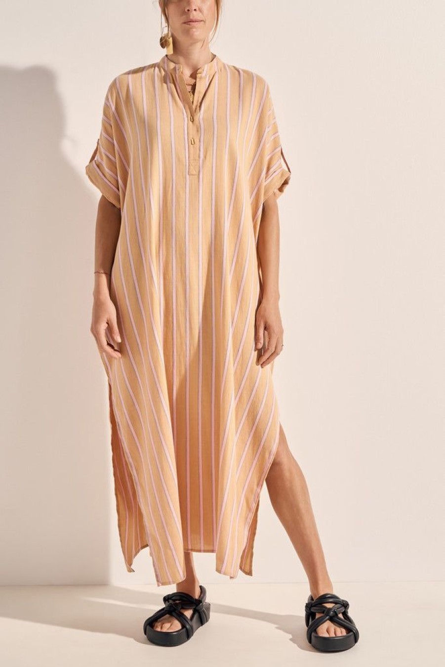 Clothing Ilio Nema | Castor Caftan Camel Stripe