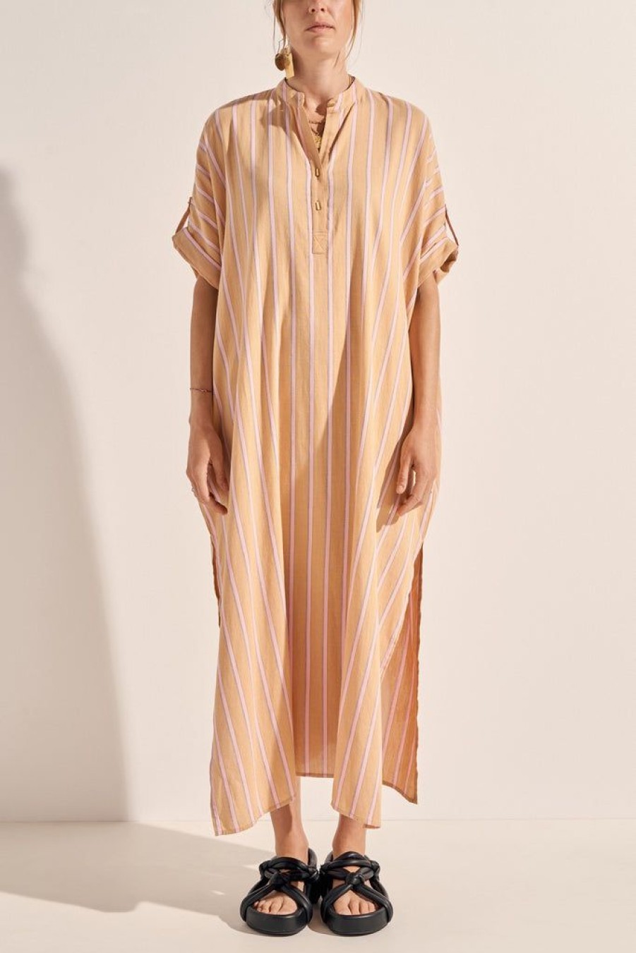 Clothing Ilio Nema | Castor Caftan Camel Stripe