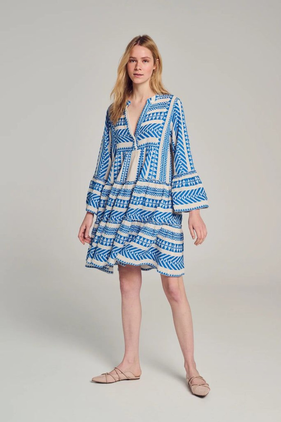 Clothing Devotion Greece | Ella Short Dress Blue Off White