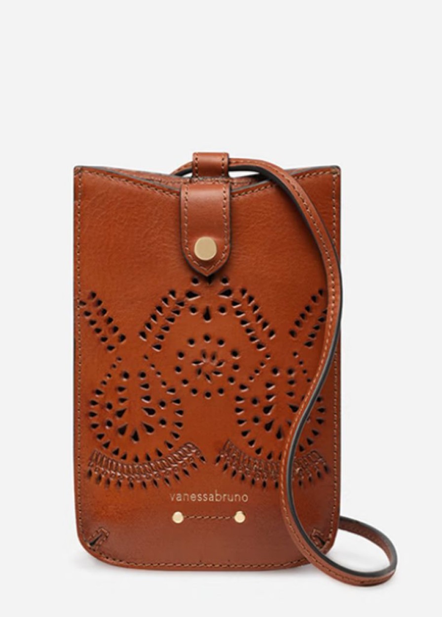 Accessories Vanessa Bruno | Leather Phone Bag Perforated Cognac