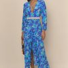 Clothing RIXO London | Rose Dress Floral Cobalt