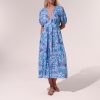 Clothing Poupette St Barth | Midi Dress Reine Blue Aquarelle