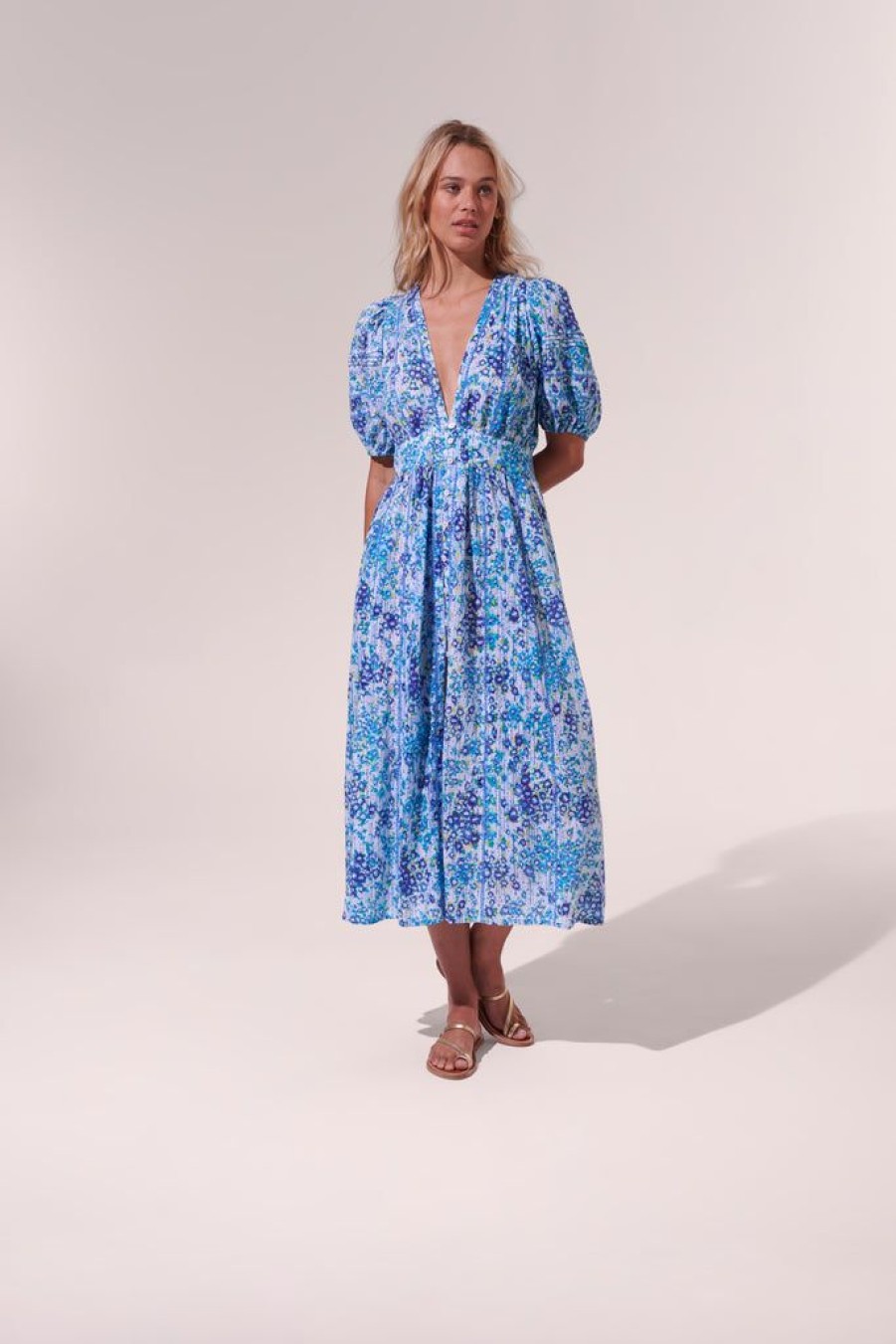 Clothing Poupette St Barth | Midi Dress Reine Blue Aquarelle