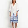 Clothing Kori | Feather Embroidered Midi Dress White Blue